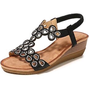 Meeshine Women's Wedge Sandals Summer Comfortable Casual Bohemian Beach Rhinestone Platform Shoes in Kuwait