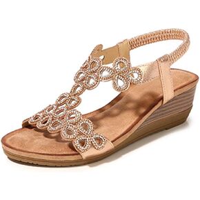 Meeshine Women's Wedge Sandals Summer Comfortable Casual Bohemian Beach Rhinestone Platform Shoes