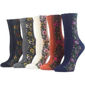 ZZIYEETTM 5 Pairs Women Nordic Stripe Flower Socks Girls Vintage Ethnic Floral Cotton Socks in Saudi Arabia