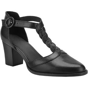 Womens Block Chunky Heels T Strap Dress Shoes Closed Toe Braided Stacked Heeled Sandals Pumps