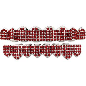Halloween Vampire Grillz Teeth for Men Women Iced Out Red Diamond Grillz Hip Hop Teeth Jewelry Up and Bottom Grillz Teeth in Saudi Arabia