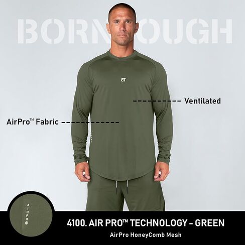 تي شيرت رجالي بأكمام طويلة للتمرين من Born Tough، تي شيرت رياضي لكمال الأجسام بأكمام طويلة للرجال، تي شيرت للجري بأكمام طويلة in Kuwait