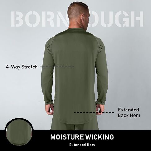 تي شيرت رجالي بأكمام طويلة للتمرين من Born Tough، تي شيرت رياضي لكمال الأجسام بأكمام طويلة للرجال، تي شيرت للجري بأكمام طويلة in Kuwait