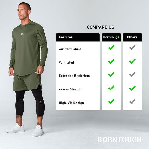 تي شيرت رجالي بأكمام طويلة للتمرين من Born Tough، تي شيرت رياضي لكمال الأجسام بأكمام طويلة للرجال، تي شيرت للجري بأكمام طويلة in Kuwait