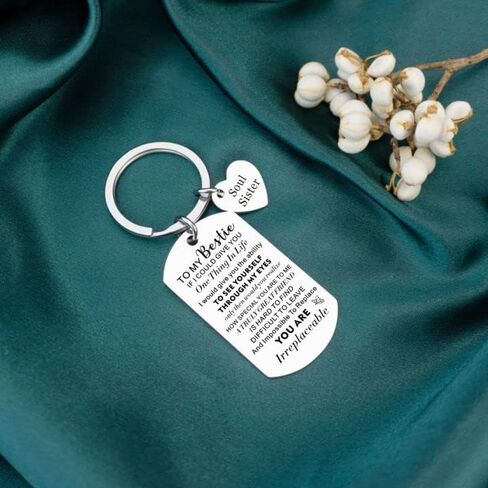 Ivinan سلسلة المفاتيح هدايا للنساء عيد ميلاد فريد من نوعه أفضل صديق الروح الأخت سلاسل المفاتيح الصداقة أفضل صديق الأخت عيد الميلاد شكرا لك يعرض التشجيع الملهم، الفضة in Kuwait