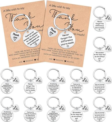 Sureio 12 Sets Thank You Keychain Gifts Appreciation Keychain with Wish Card Inspirational Keychain Present Make a Difference Keychain for Nurse Teacher Coworker in Saudi Arabia