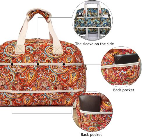 Malirona Canvas Overnight Bag Women Weekender Bag Carry On Travel Duffel Bag Floral (Blue) in Kuwait