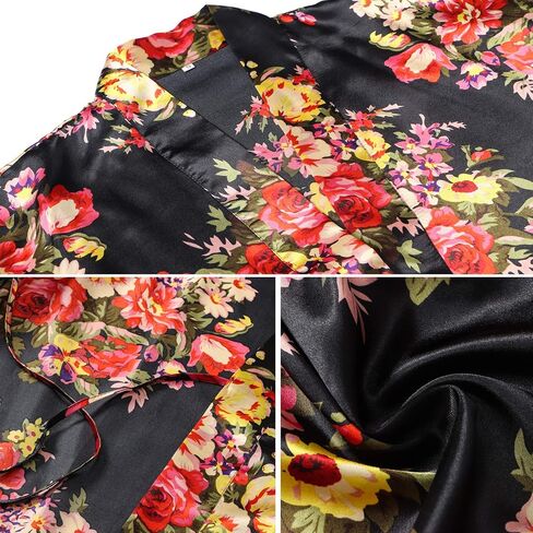 Laurel Snow Women's Floral Satin Robes Plus Size Bride Bridesmaid Getting Ready Robe Short Kimono Sleepwear for Wedding Party in Saudi Arabia