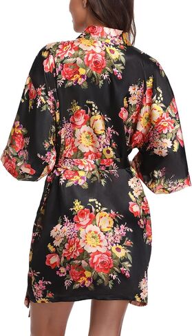 Laurel Snow Women's Floral Satin Robes Plus Size Bride Bridesmaid Getting Ready Robe Short Kimono Sleepwear for Wedding Party in Saudi Arabia