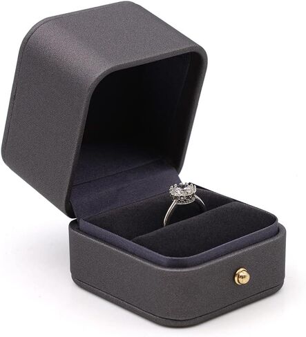 MYEBIUAI Ring Box Wedding Engagement Box Green, Square Leather Velvet Jewelry Ring Bearer Box, Premium Gorgeous Vintage Double Slots Ring Box for Proposal, Ceremony, Anniversary, Gift in Kuwait