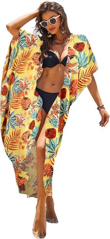 ملابس سباحة نسائية من Hunt ملابس سباحة للشاطئ مع ربطة عنق وصبغ مفتوح من الأمام طويل كيمونو بكيني ملابس للشاطئ ملابس استحمام مع حزام in Kuwait