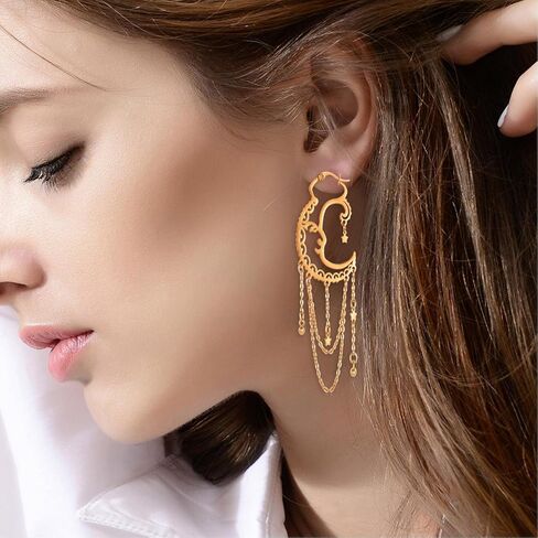 AntDear Asymmetrical Sun and Moon Earrings for Women Dangling, Rainbow Boho Earrings Star Tassel Chain Drop Dangle Statement Earrings Stainless Steel Bohemian Jewelry… in Saudi Arabia