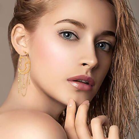 AntDear Asymmetrical Sun and Moon Earrings for Women Dangling, Rainbow Boho Earrings Star Tassel Chain Drop Dangle Statement Earrings Stainless Steel Bohemian Jewelry… in Saudi Arabia