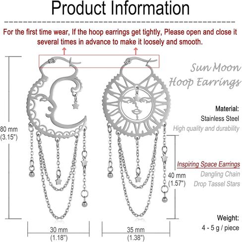 AntDear Asymmetrical Sun and Moon Earrings for Women Dangling, Rainbow Boho Earrings Star Tassel Chain Drop Dangle Statement Earrings Stainless Steel Bohemian Jewelry… in Saudi Arabia
