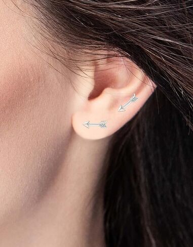 SAE99 Arrow .925 أقراط من الفضة الاسترليني صغيرة جدًا، ثقب متعدد، مسمار غضروف، أقراط أنيقة بسيطة، ثقب الأذن الثانية (خالية من النيكل) in Kuwait
