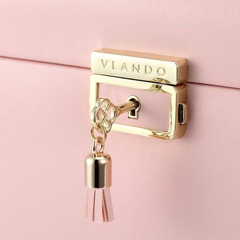 Vlando Lockable Jewelry Box Organizers with Key, Small Travel Earrings and Rings Jewelry Box on Top Included, Vintage Gift Case Packing for Ladies Women, Pink in Kuwait