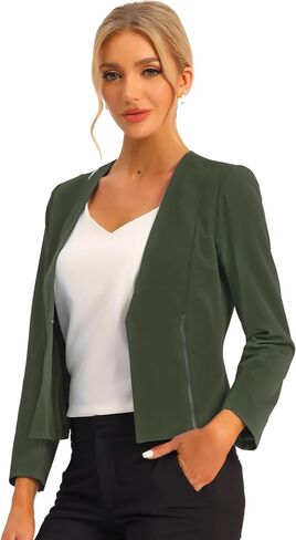 Allegra K Women's Crop Collarless Blazers Suit Zip Decor Work Office Jackets Blazer in Kuwait