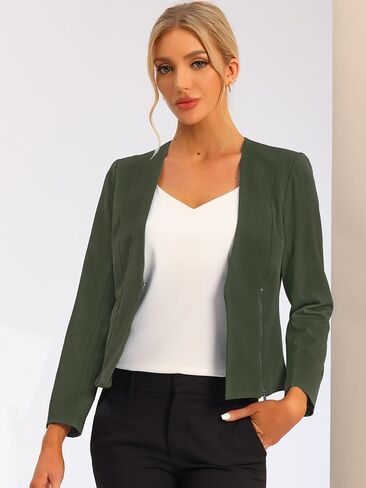 Allegra K Women's Crop Collarless Blazers Suit Zip Decor Work Office Jackets Blazer in Kuwait