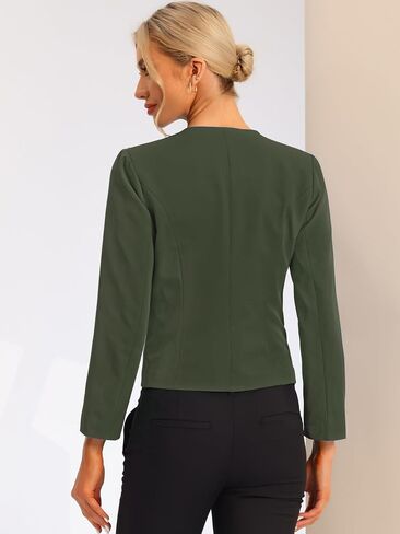 Allegra K Women's Crop Collarless Blazers Suit Zip Decor Work Office Jackets Blazer in Kuwait