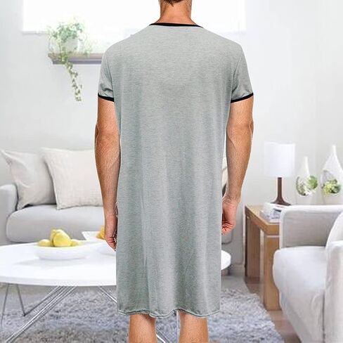 Fashion Store Mens Nightgown Henley Night Shirt for Sleeping Short Sleeve Nightgown Big and Tall, Loose Kaftan Sleepwear in Kuwait