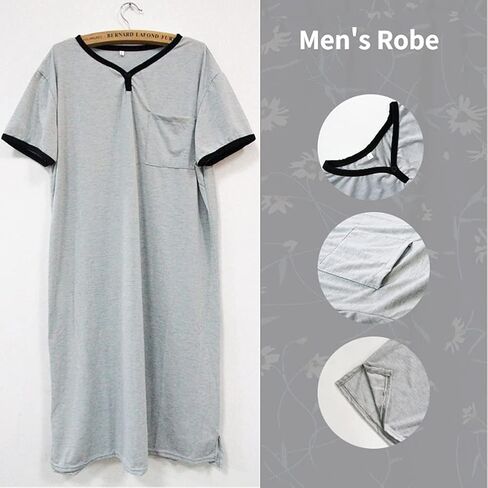 Fashion Store Mens Nightgown Henley Night Shirt for Sleeping Short Sleeve Nightgown Big and Tall, Loose Kaftan Sleepwear in Kuwait