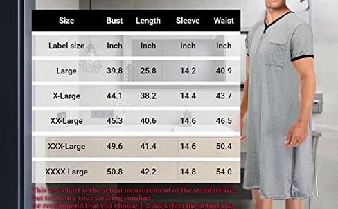 Fashion Store Mens Nightgown Henley Night Shirt for Sleeping Short Sleeve Nightgown Big and Tall, Loose Kaftan Sleepwear in Kuwait