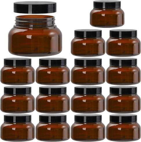 Yarlung 16 Pack 8 Oz Amber Plastic Jars with Lids, Brown Body Scrub Jars Empty Refillable Containers Round Low Profile Samples Jars for Lotion, Body Butter, Sugar Scrub, Cream in Saudi Arabia