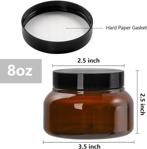Yarlung 16 Pack 8 Oz Amber Plastic Jars with Lids, Brown Body Scrub Jars Empty Refillable Containers Round Low Profile Samples Jars for Lotion, Body Butter, Sugar Scrub, Cream in Saudi Arabia