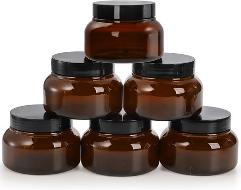 Yarlung 16 Pack 8 Oz Amber Plastic Jars with Lids, Brown Body Scrub Jars Empty Refillable Containers Round Low Profile Samples Jars for Lotion, Body Butter, Sugar Scrub, Cream in Saudi Arabia