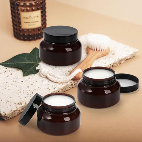 Yarlung 16 Pack 8 Oz Amber Plastic Jars with Lids, Brown Body Scrub Jars Empty Refillable Containers Round Low Profile Samples Jars for Lotion, Body Butter, Sugar Scrub, Cream in Saudi Arabia
