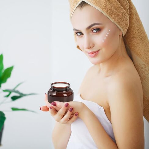Yarlung 16 Pack 8 Oz Amber Plastic Jars with Lids, Brown Body Scrub Jars Empty Refillable Containers Round Low Profile Samples Jars for Lotion, Body Butter, Sugar Scrub, Cream in Saudi Arabia