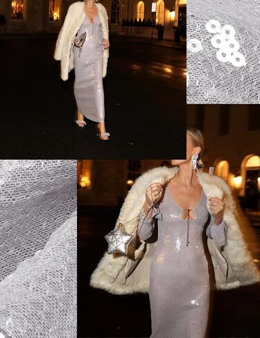 meilun Deep V Dress with Drawstring Long Sleeve Sequin Dress for Women Long Gown in Kuwait