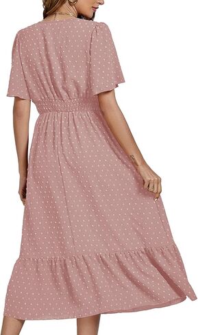LYANER Women Boho Maxi Dress Long Sleeve V Neck Swiss Dot High Waited A-Line Ruffle Tiered Chiffon Long Dresses in Kuwait