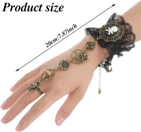 DIVINA VITAE Pirate Fingerless Lace Gloves Gothic Floral Lace Mesh Gloves Vintage Steampunk Wristband Ring Gloves Pirate Accessories Bracelet Ring Set for Woman Girl in Saudi Arabia