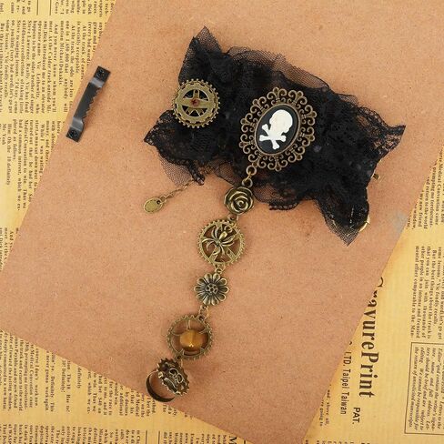 DIVINA VITAE Pirate Fingerless Lace Gloves Gothic Floral Lace Mesh Gloves Vintage Steampunk Wristband Ring Gloves Pirate Accessories Bracelet Ring Set for Woman Girl in Saudi Arabia