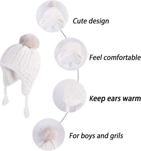 LANGZHEN Toddler Kids Infant Winter Hat,Earflap Knit Warm Cap Fleece Lined Beanie for Baby Boys Girls in Saudi Arabia