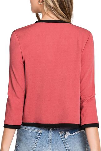 DOUBLJU Casual Open Front Crop Blazers 3/4 Sleeve Round Neck Formal Cropped Jackets for Womens with Plus Size Business Work in Saudi Arabia