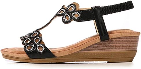 Meeshine Women's Wedge Sandals Summer Comfortable Casual Bohemian Beach Rhinestone Platform Shoes in Kuwait
