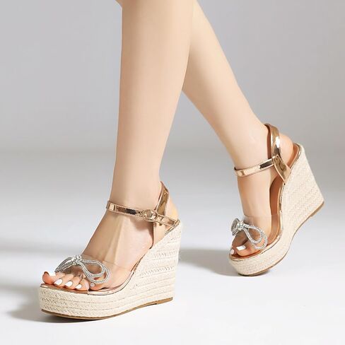 صنادل Maqiyike Espadrille بكعب عريض للنساء صيفية بحزام كاحل مفتوح عند الأصابع in Kuwait