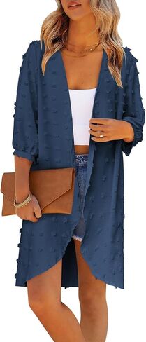 HOTOUCH Womens Cardigan Summer Chiffon Swimsuit Coverup Kimono Open Front 3/4 Sleeve Lightweight Beach Cover Up Tops in Saudi Arabia