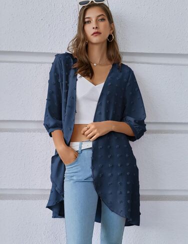 HOTOUCH Womens Cardigan Summer Chiffon Swimsuit Coverup Kimono Open Front 3/4 Sleeve Lightweight Beach Cover Up Tops in Saudi Arabia