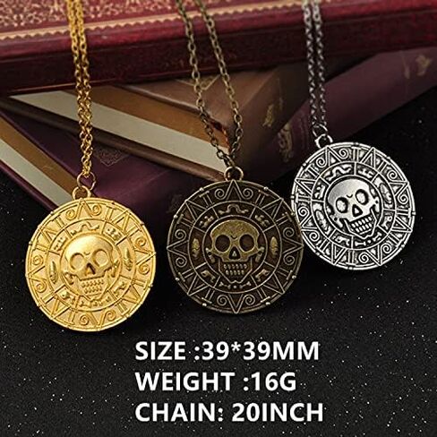 مجموعة واحدة من 6 قطع من بضائع قراصنة الكاريبي بدلايات عملات ذهبية ازتيك وسلسلة مفاتيح مطلية بالفضة والبرونز ورؤوس جمجمة قلادة قلادة سلسلة مفاتيح للمعجبين in Kuwait