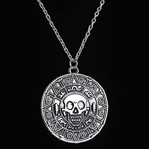 مجموعة واحدة من 6 قطع من بضائع قراصنة الكاريبي بدلايات عملات ذهبية ازتيك وسلسلة مفاتيح مطلية بالفضة والبرونز ورؤوس جمجمة قلادة قلادة سلسلة مفاتيح للمعجبين in Kuwait