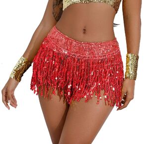 Women Sequins Fringe Shorts Dance Skirt with Sparkly Tassels Halloween Rave Music Festival Bottoms