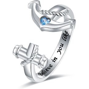 خاتم مرساة من الفضة الإسترلينية عيار 925 للنساء - خاتم مرساة للقلق قابل للتعديل على شكل عجلة سفينة وحلقة دوارة مجوهرات للفتيات المراهقات in Kuwait