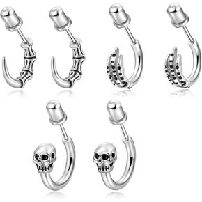 3Pairs Skull Head Earring Studs for Women Men, Stainless Steel Horn Earrings Vintage Gothic Claw Earrings Punk Hip Hop Piercings Skeleton Stud Earrings Biker Party Jewelry Gift in Saudi Arabia