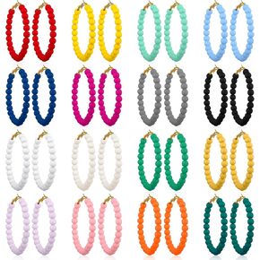 16 Pairs Beaded Hoop Earrings for Women Bohemian Circle Round Bead Earrings Vintage Minimalist Chic Dangle Earrings for Girls (2 Inch) in Saudi Arabia