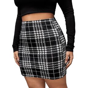 Floerns Women's Plaid High Waist Bodycon Split Mini Skirt