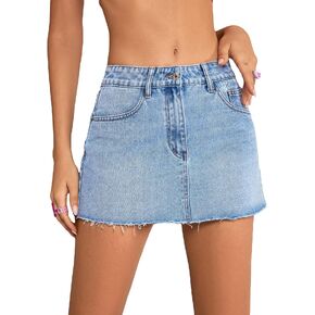 Milumia Women's Button Front Denim Mini Skirt Raw Hem Straight Short Skirt with Pockets