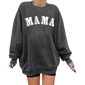 BANGELY Oversized Mama Sweatshirt Women Mom Life Letter Print Pullover Top Casual Crewneck Long sleeve Lightweight Tee